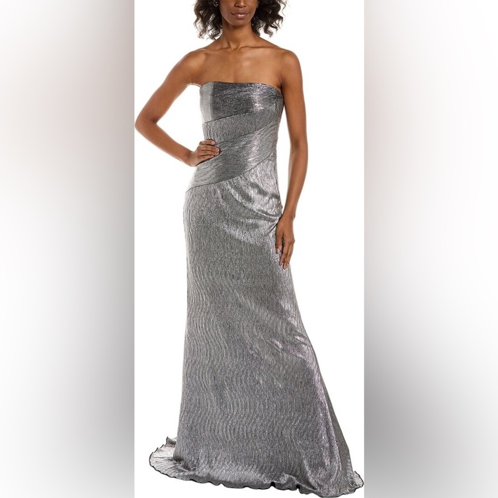 Rene Ruiz Metallic Strapless Gown